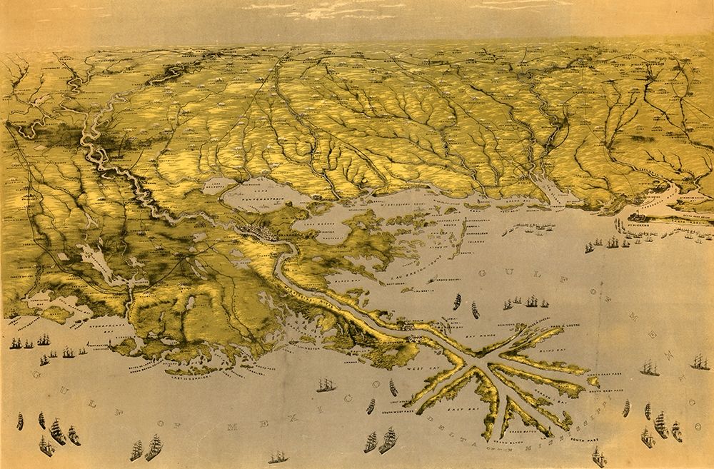 Birds eye view of Louisiana Mississippi Alabama and part of Florida 1861