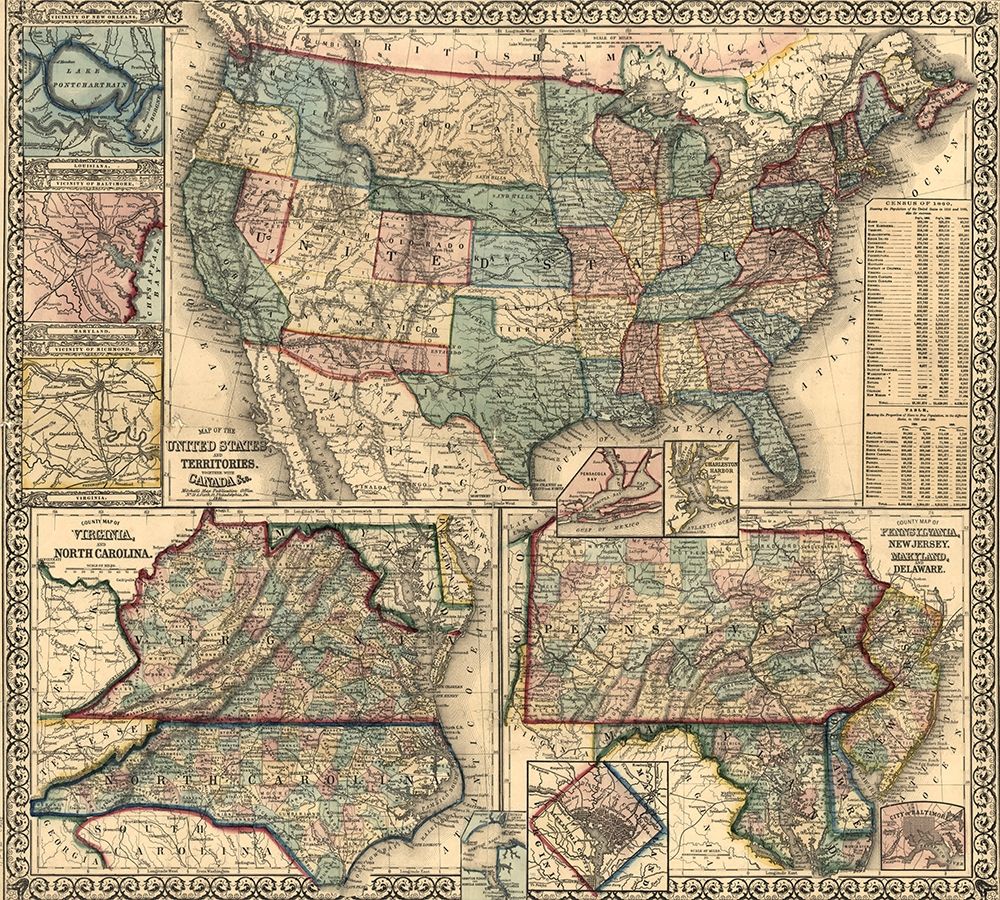 Map of the United States and Its Territories 1861