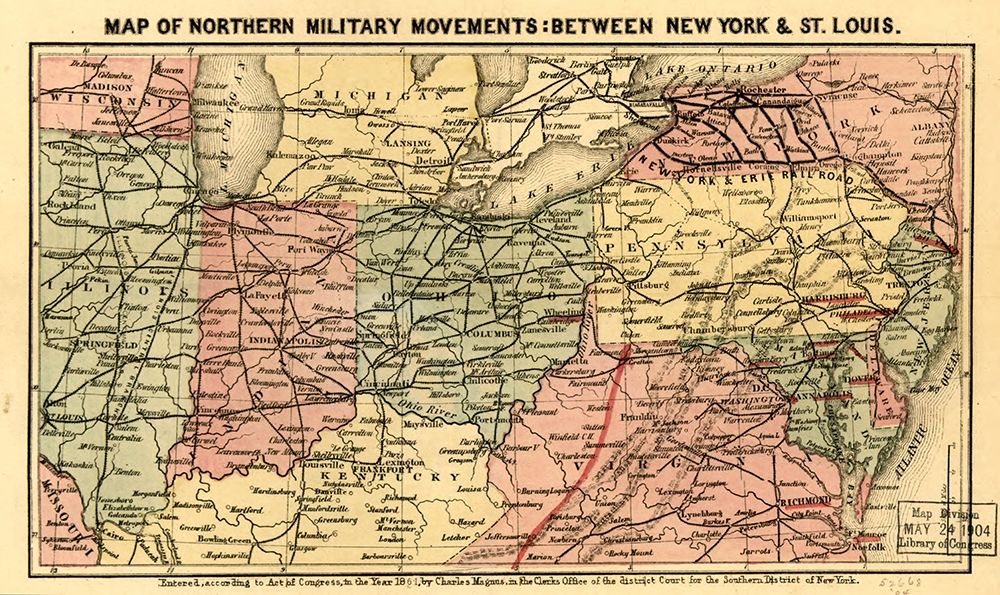 Railroads between New York and St Luis used by Northern Troops