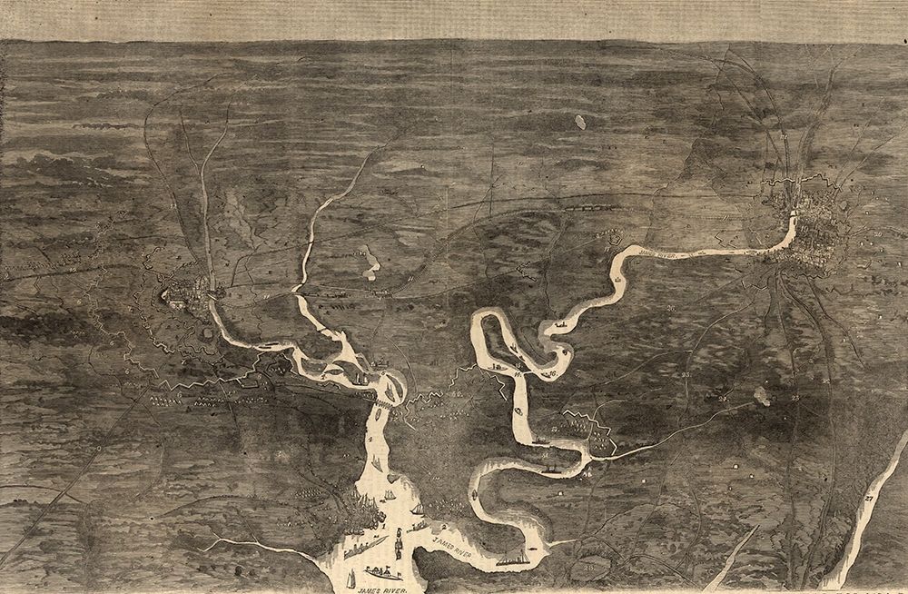 Aerial View of Grants Move on Petersburg 1864