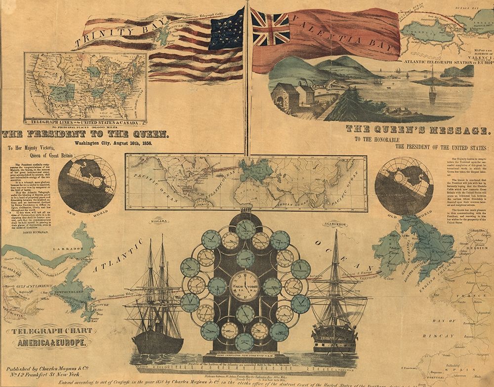 Telegraph Chart of America and Europe 1858