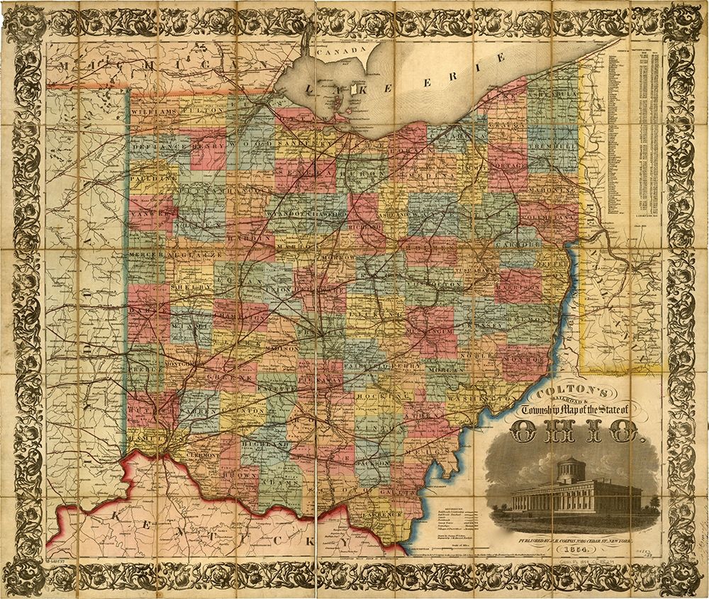 Railroad Township Map of the States of Ohio 1854
