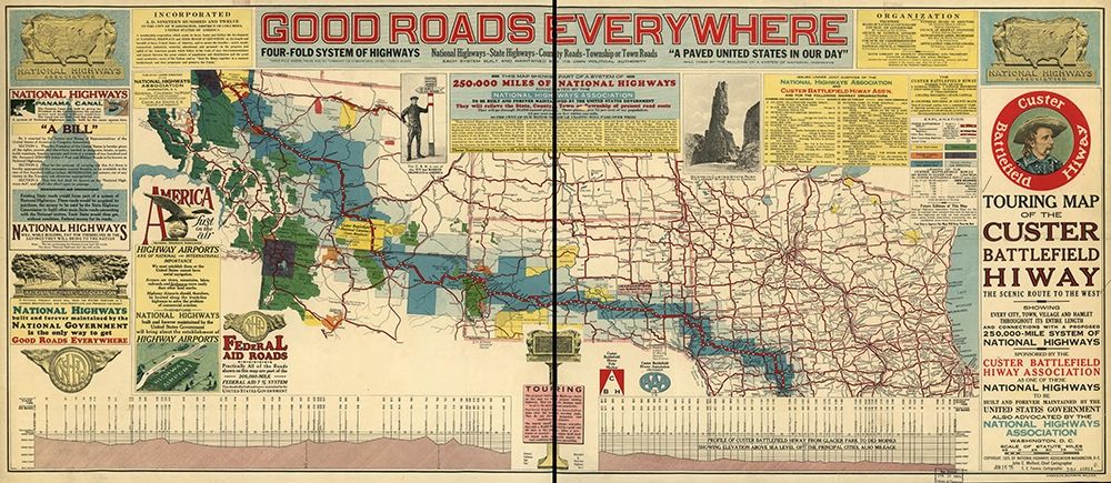 Good Roads Everywhere A Touring Map of the Custer Battlefield Highway 1925