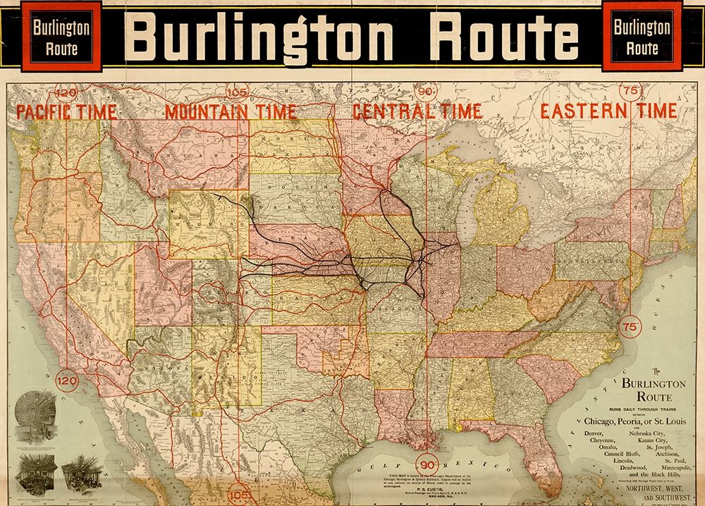 Burlington Route with Time Zones 1892