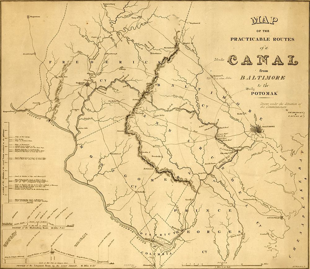 Practicable routes of a canal from Baltimore to the Potomac 1838