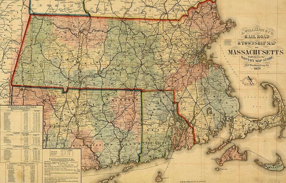 Railroad and township map of Massachusetts 1879