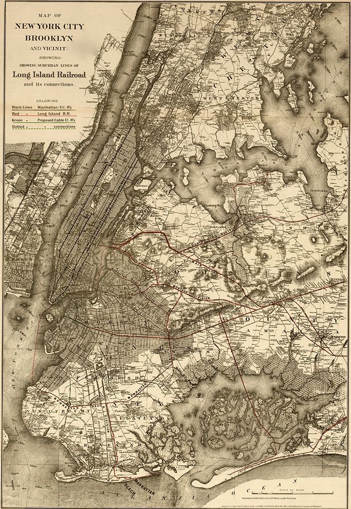 New York City Brooklyn and vicinity showing surface and elevated railroads 1885