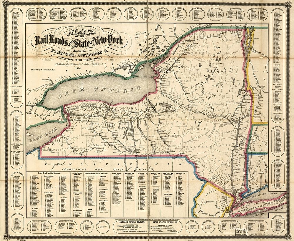 New York showing the stations distances and connections with other roads 1858