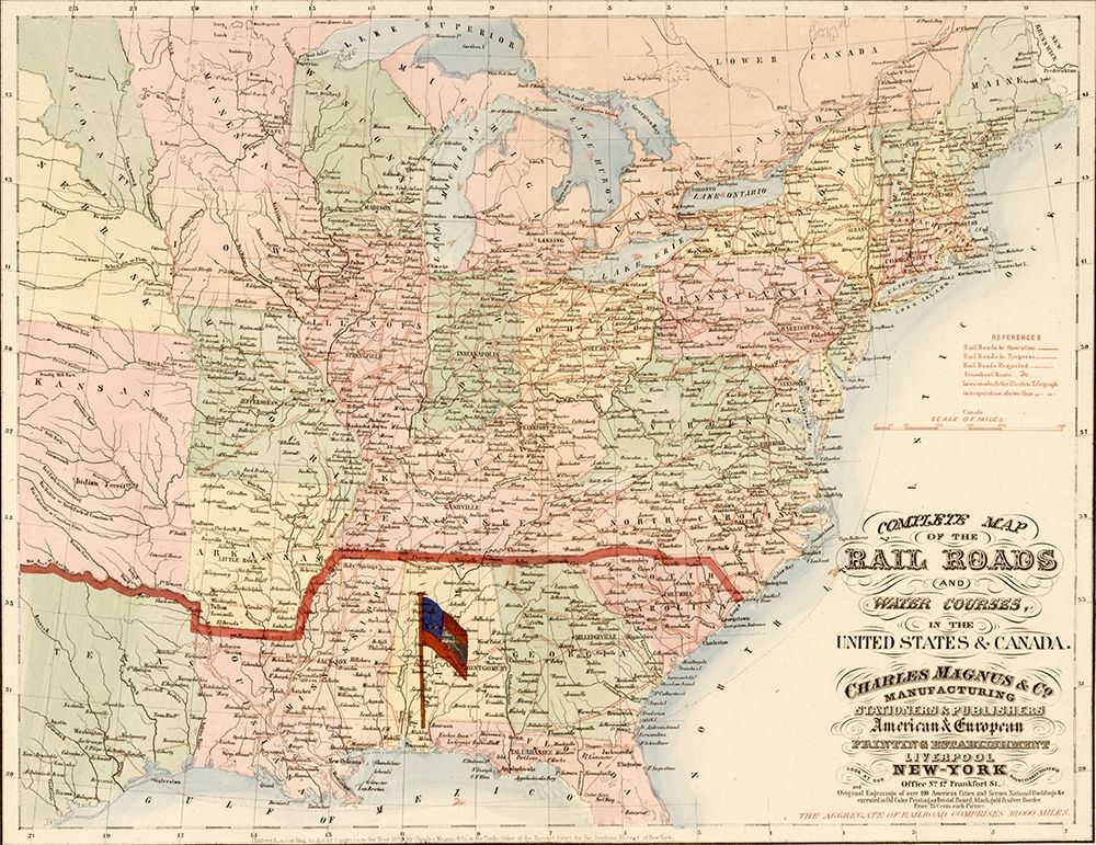 Railroads and water courses in the United Sates and Canada