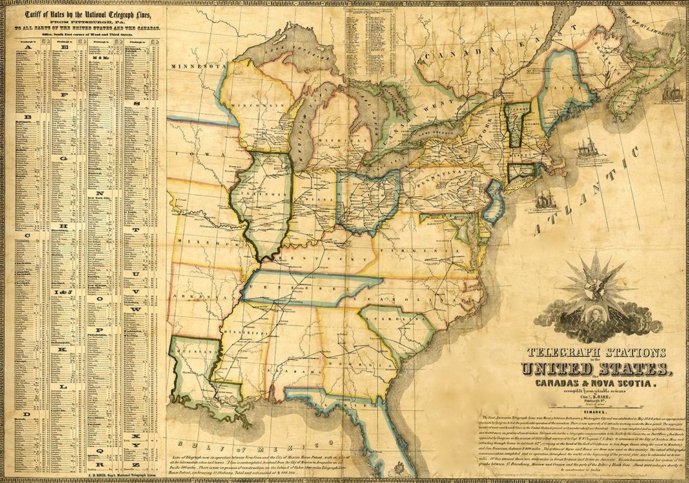 Telegraph stations in the United States Canada and Nova Scotia 1853