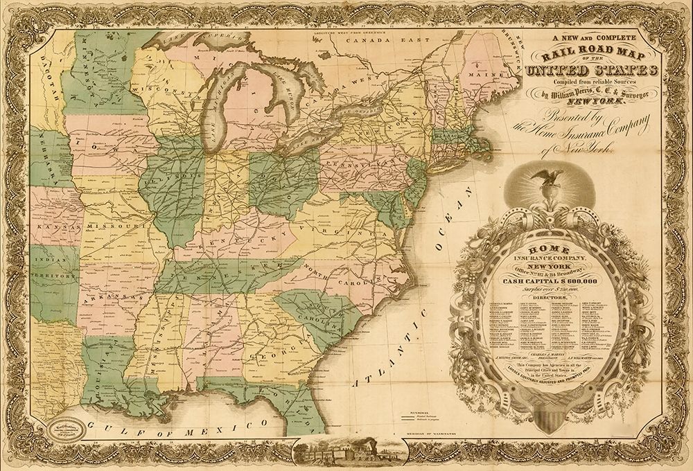 Railroad map of the United States 1858