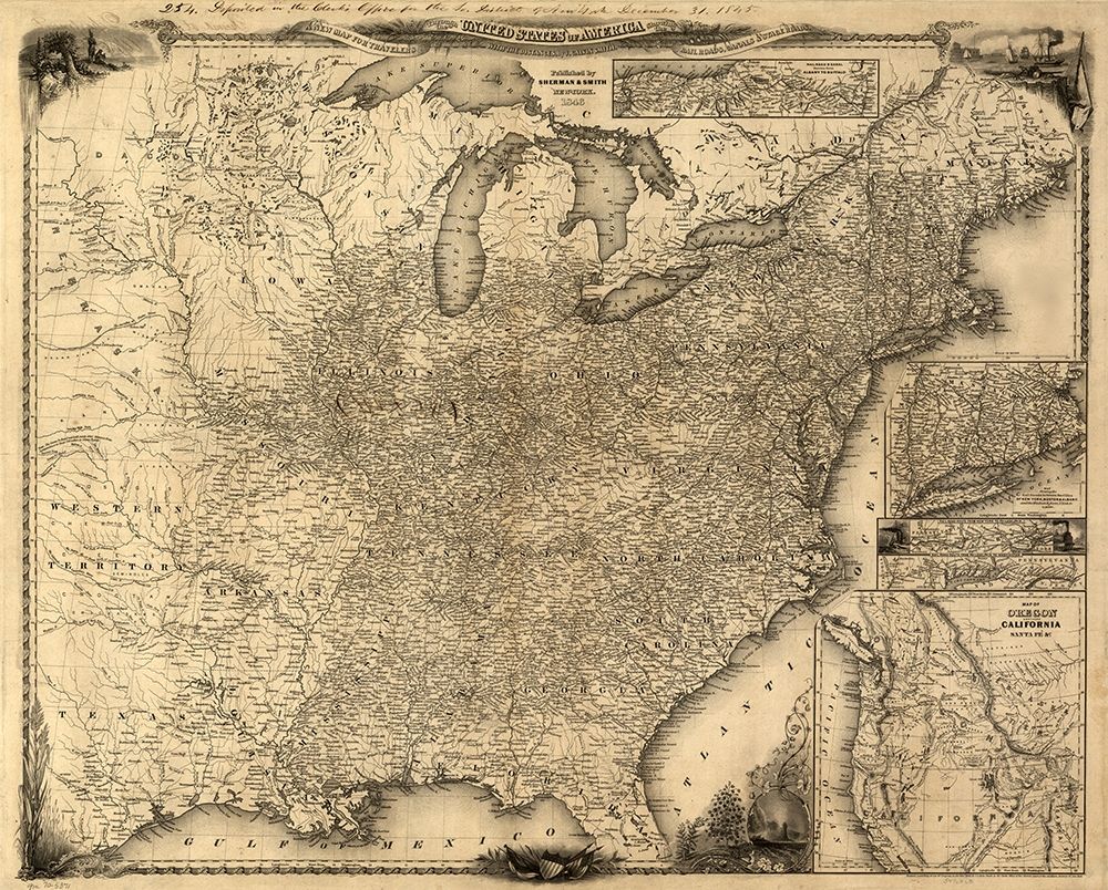 Travelers Map of the United States 1846