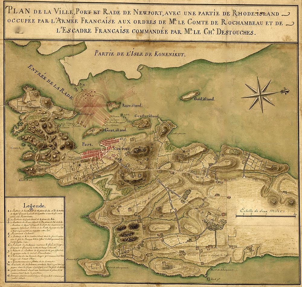 Newport fortifications fields of fire and positions of French naval vessels 1779