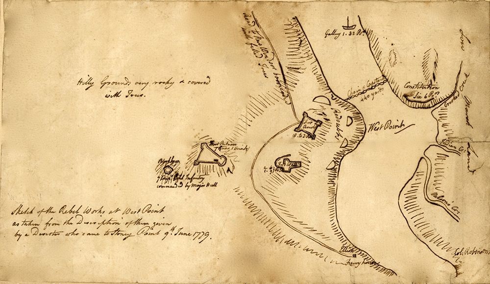 Colonial Defenses of West Poimt from Deserters Map