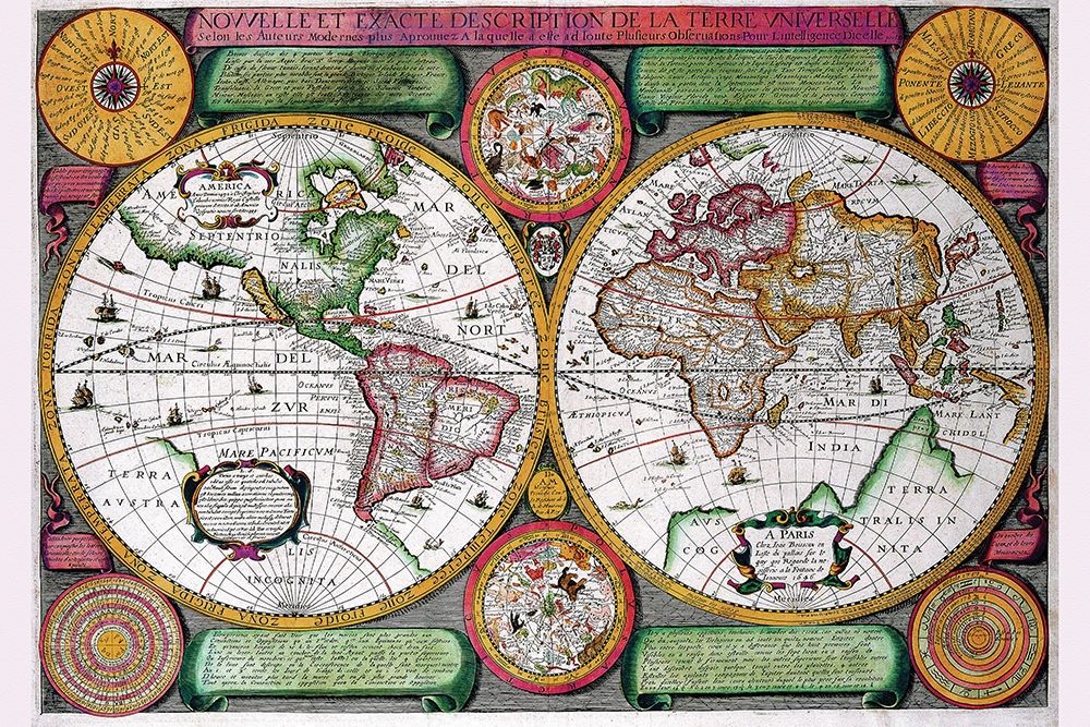 Stereographic World Map of the Eastern and Western Hemispheres