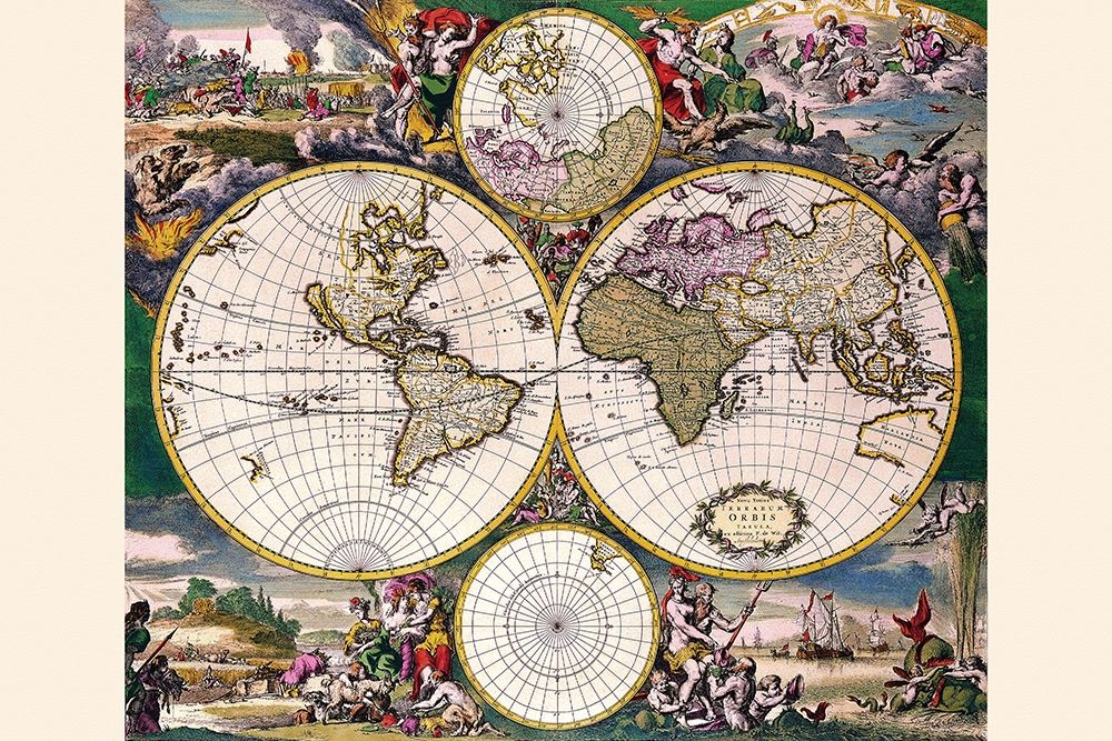 Stereographic Map of the World with Polar projections