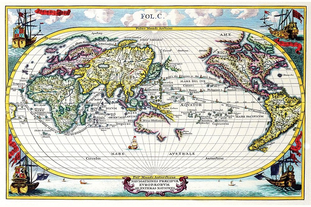 Navigationes Precipae Europorum ad Exteras Nationes Navigational Map of the World