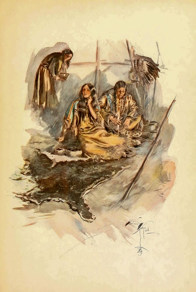 Indian women preparing food from The Song of Hiawatha 1906