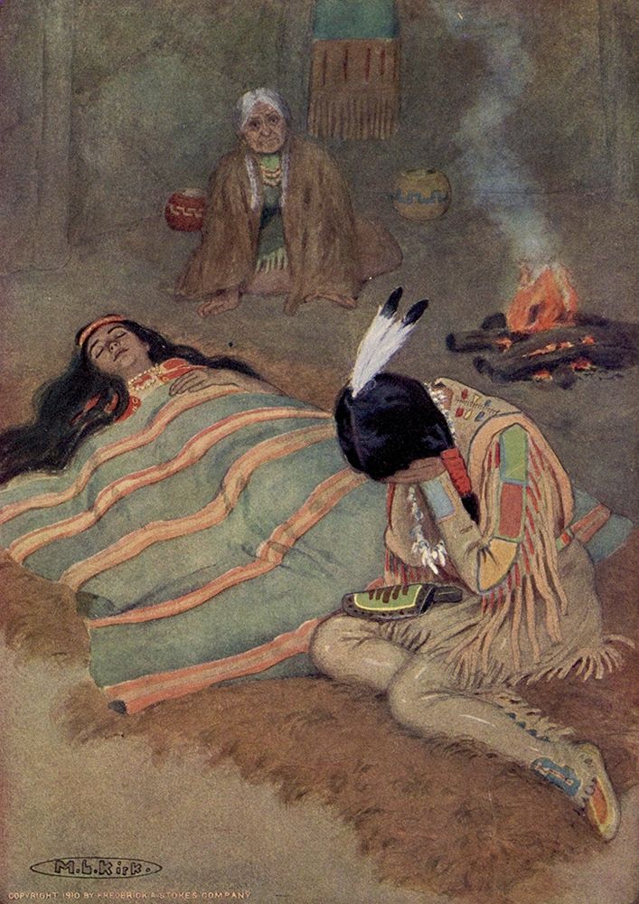 Seven long days and nights he sat there from Story of Hiawatha 1910