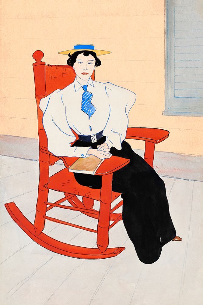 Young Woman Seated in a Red Rocking Chair