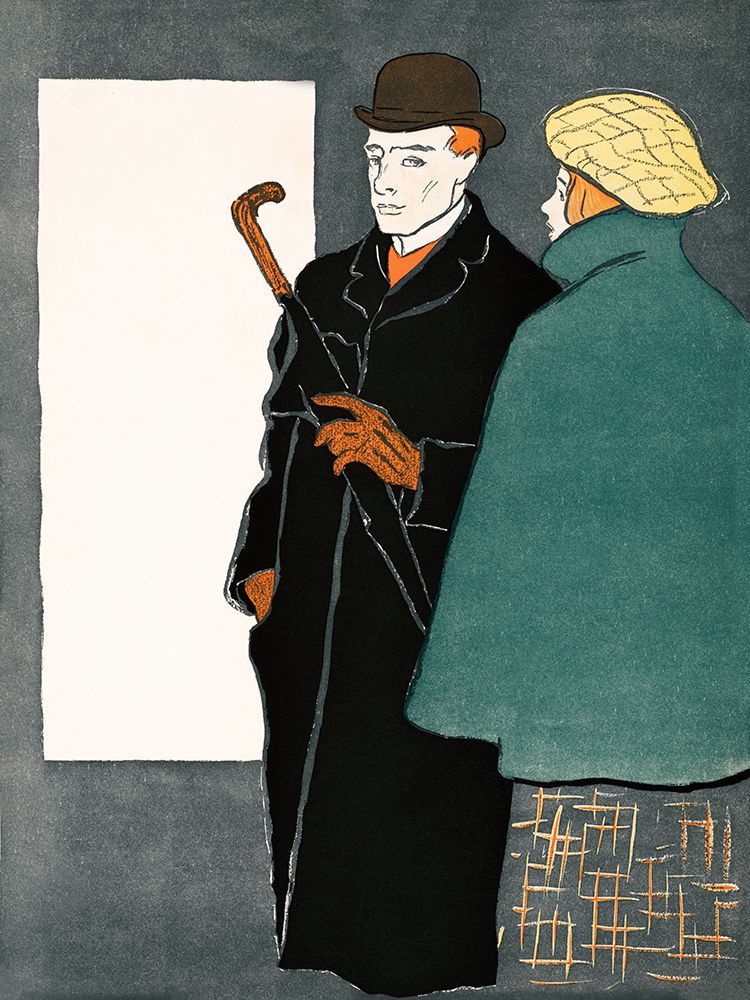 Man with walking stick and woman