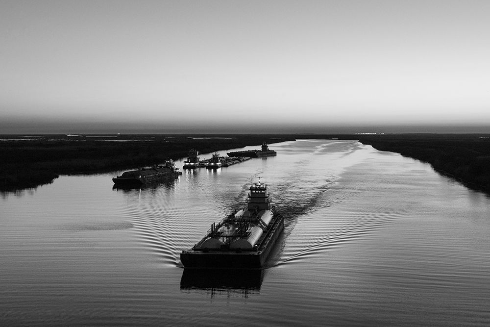 Sabine Pass waterway separating Texas from Louisiana