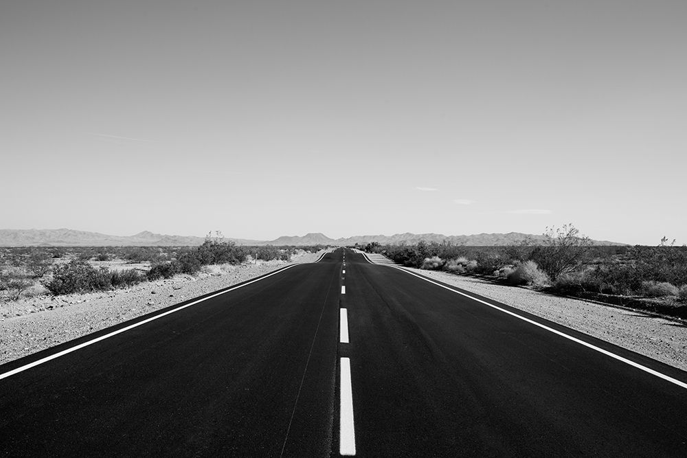 Highway leading to the Mojave Desert in California