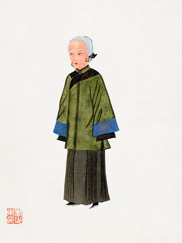 Chinese lady in green gown costume