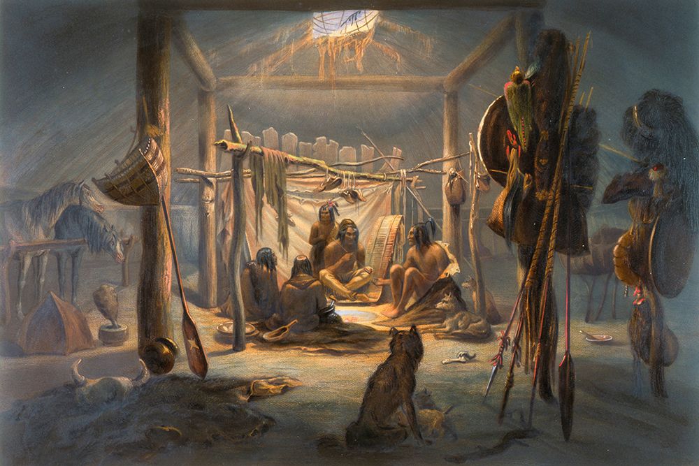 The Interior of the Hut of a Mandan Chief
