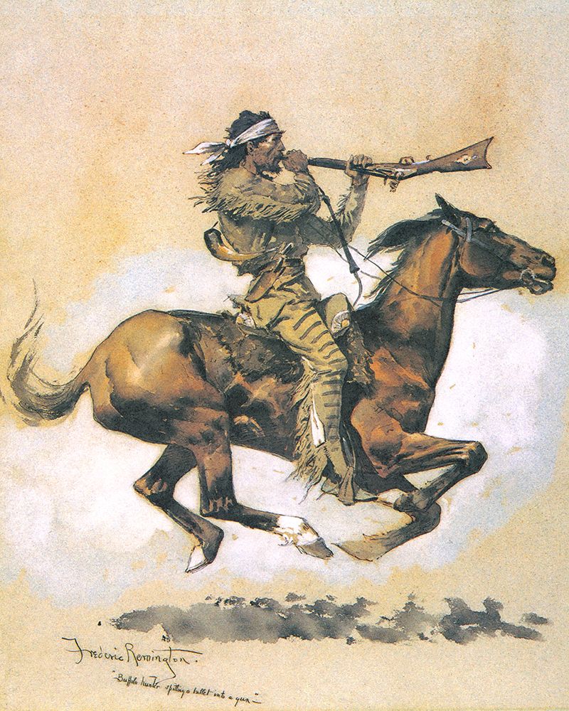 Buffalo Hunter Spitting A Bullet Into A Gun
