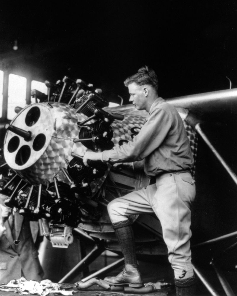 Charles Lindberg working on the Spirit of St Louis