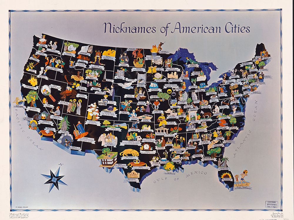 Nicknames of American Cities on US Map 1951