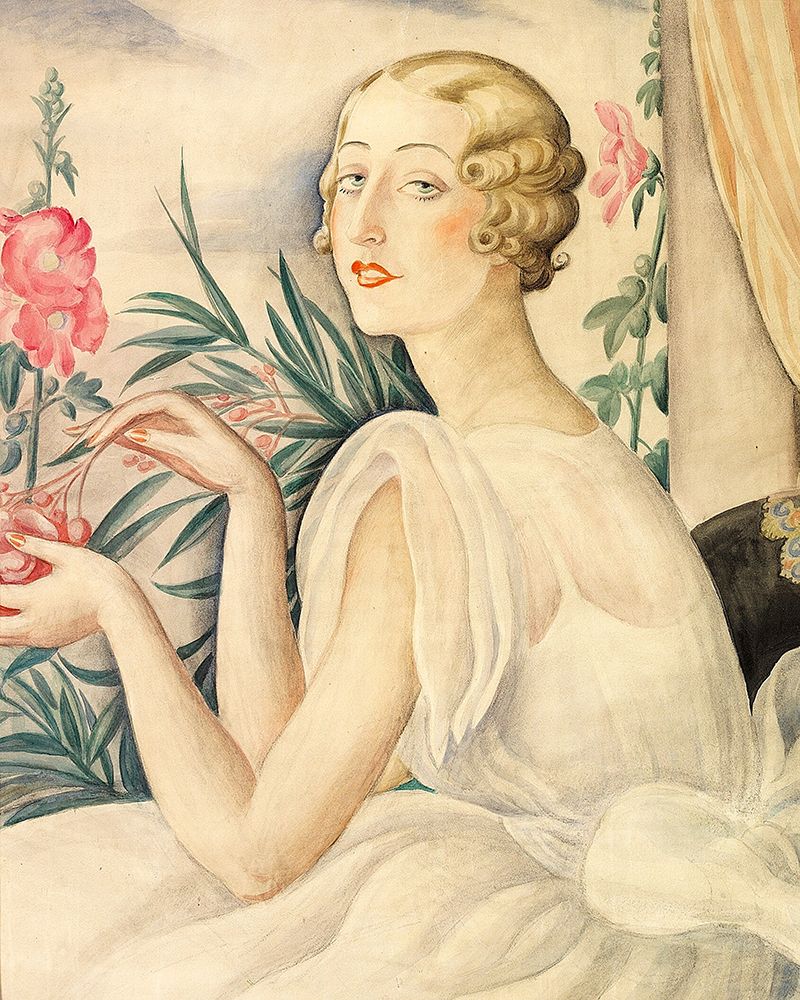 A woman in white sitting by a window