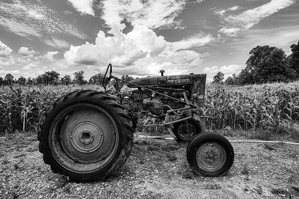 Vintage Tractor beside a Cornfield in Habersham County-Georgia