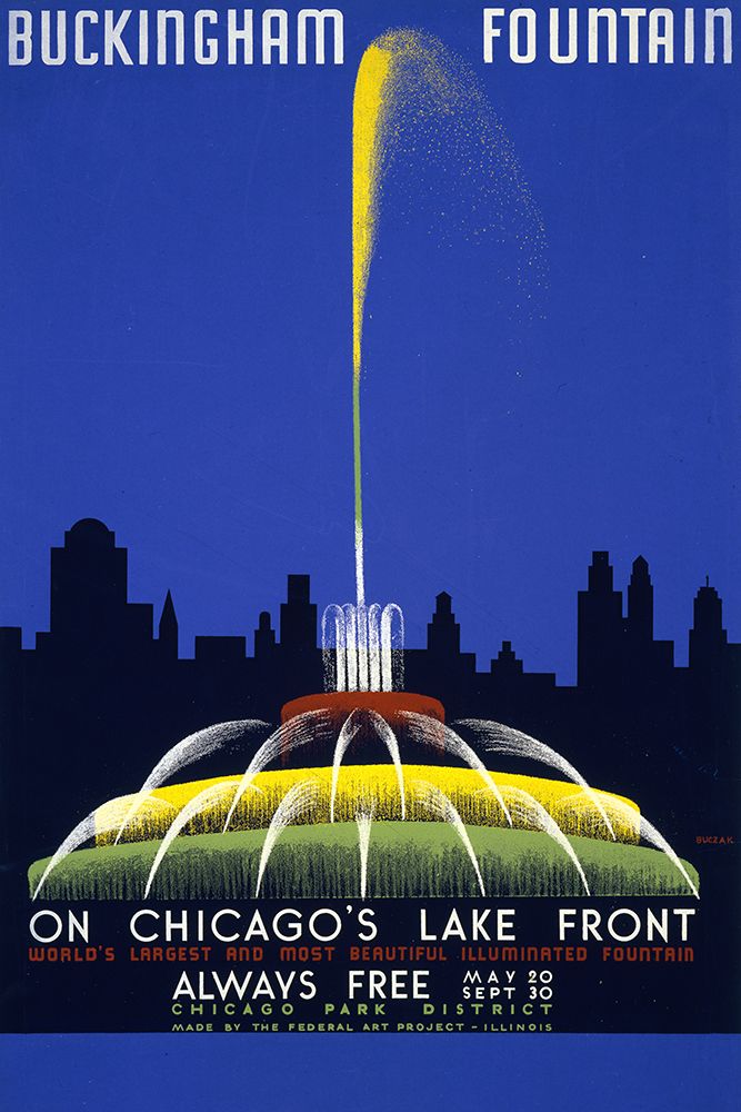 Buckingham Fountain-Chicago Travel Poster