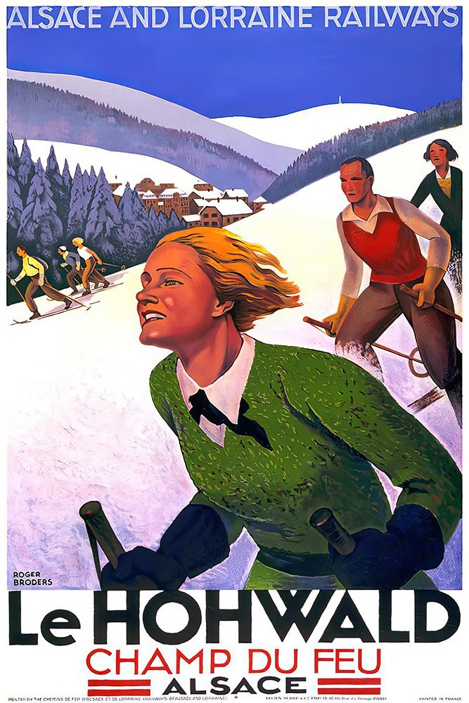 France Alsace Vintage Skiing Travel Poster
