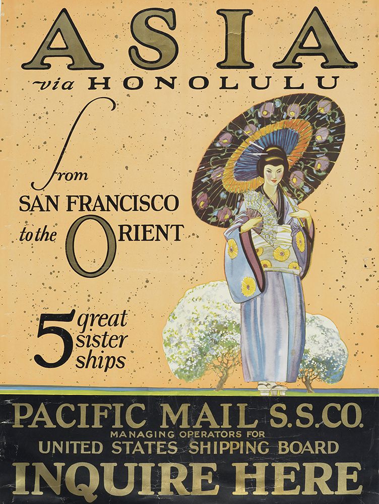 Asia via Honolulu Vintage Travel Poster