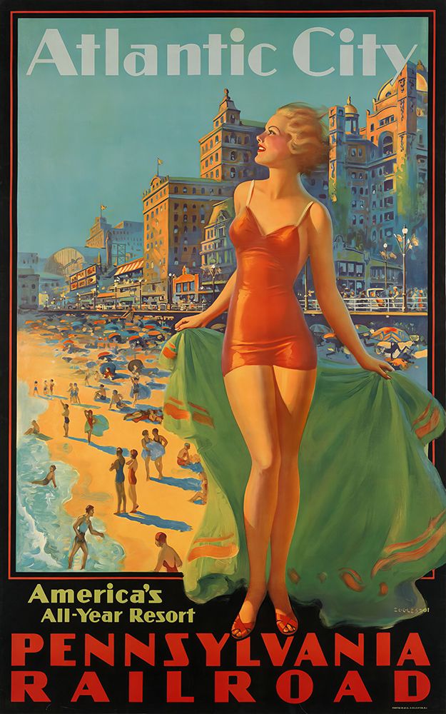 Atlantic City Vintage Rail Travel Poster