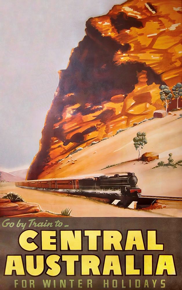 Australia Commonwealth Railways poster Go by train to Central Australia 1940