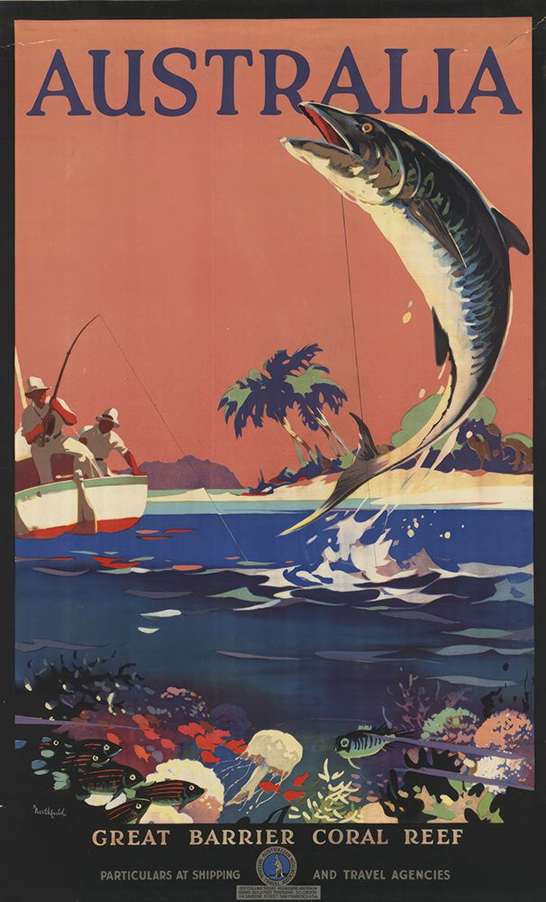 Australia Fishing Great Barrier Reef Vintage Travel Poster