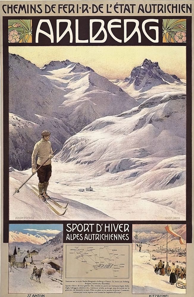 Austria Arlberg Ski Vintage Travel Poster