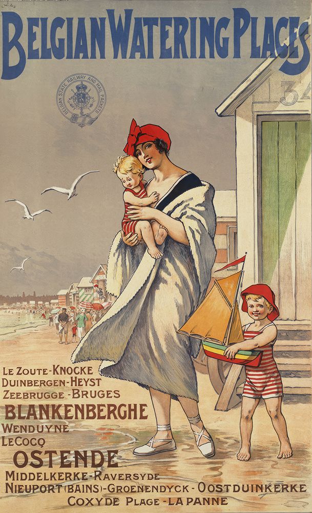 Belgium Beach Vintage Travel Poster