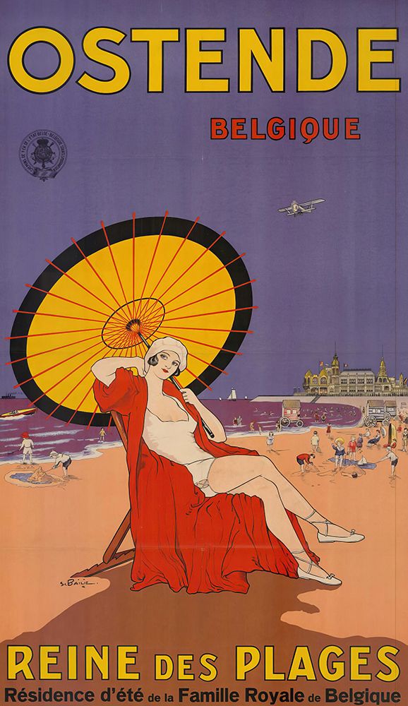 Belgium Ostende Beach Vintage Travel Poster