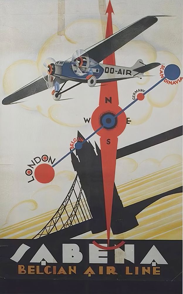 Belgium Vintage Airline Travel Poster