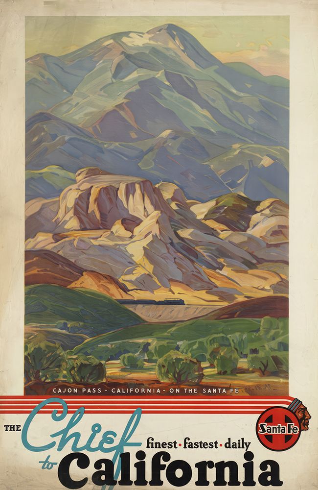 California by Train Santa Fe Vintage Travel Poster