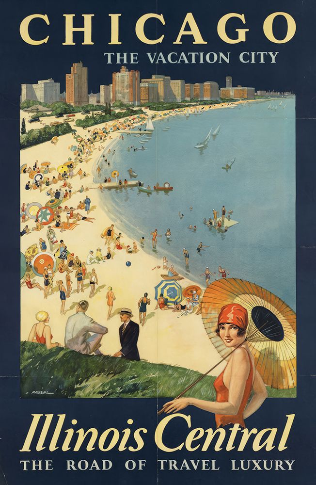 Chicago by Illinois Central Rail Vintage Travel Poster