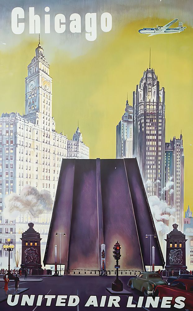 Chicago Vintage Air Travel Poster