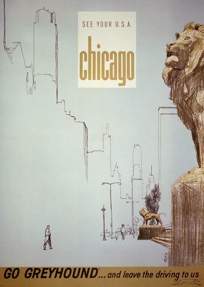 Chicago Vintage Greyhound Travel Poster