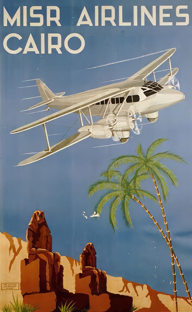 Egypt Cairo Vintage Air Travel Poster