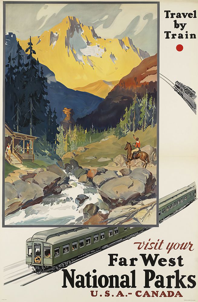 Far West National Parks by Train Vintage Travel Poster